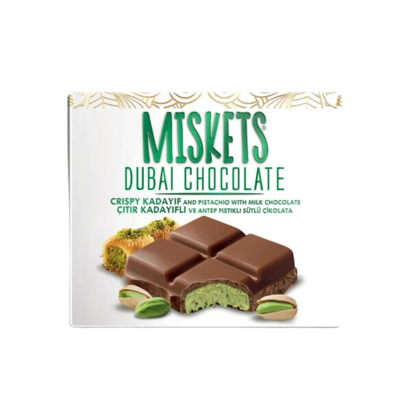 Miskets Dubai Çikolatası Antep Fıstıklı Çıtır Kadayıflı Dolgulu Sütlü Tablet Çikolata (100 GR)