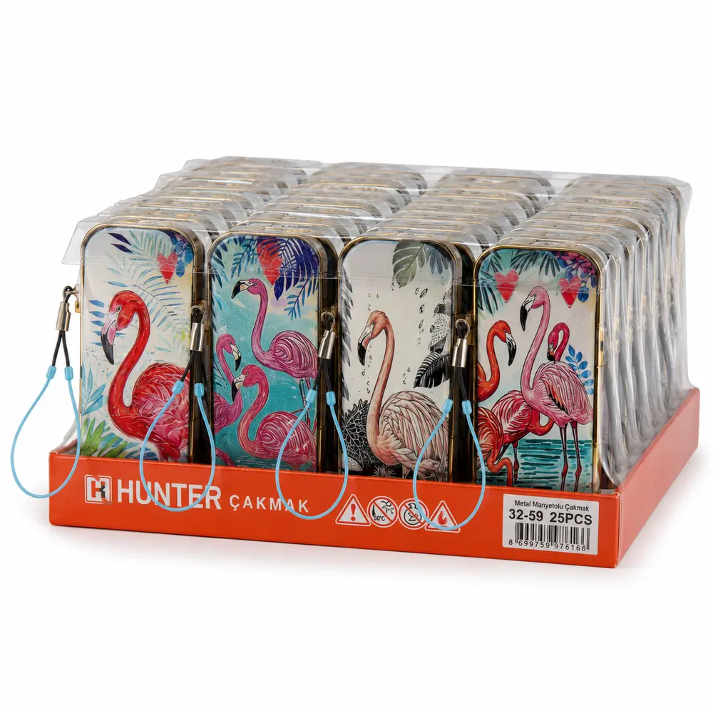 Hunter 32-59 Flamingo Desenli Metal Manyetolu Çakmak 25'li