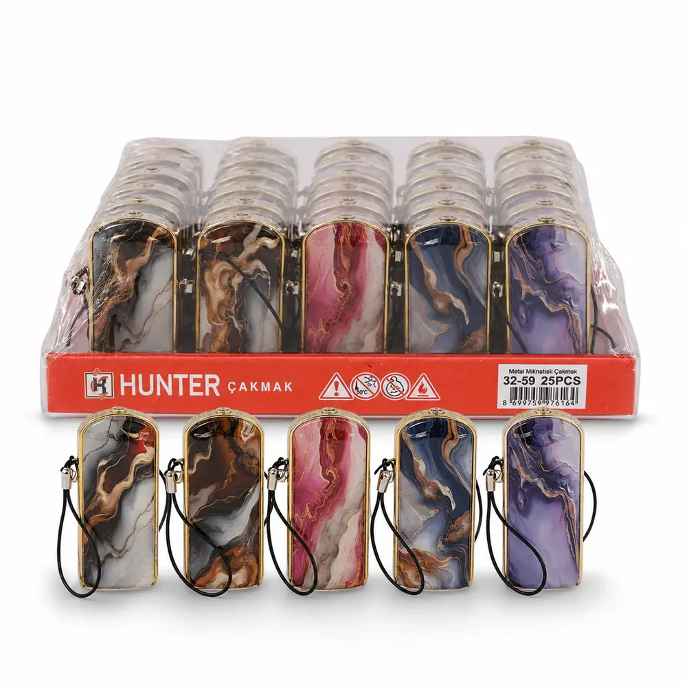 Hunter 32-59 Mermer Desenli Metal Manyetolu Çakmak 25'li