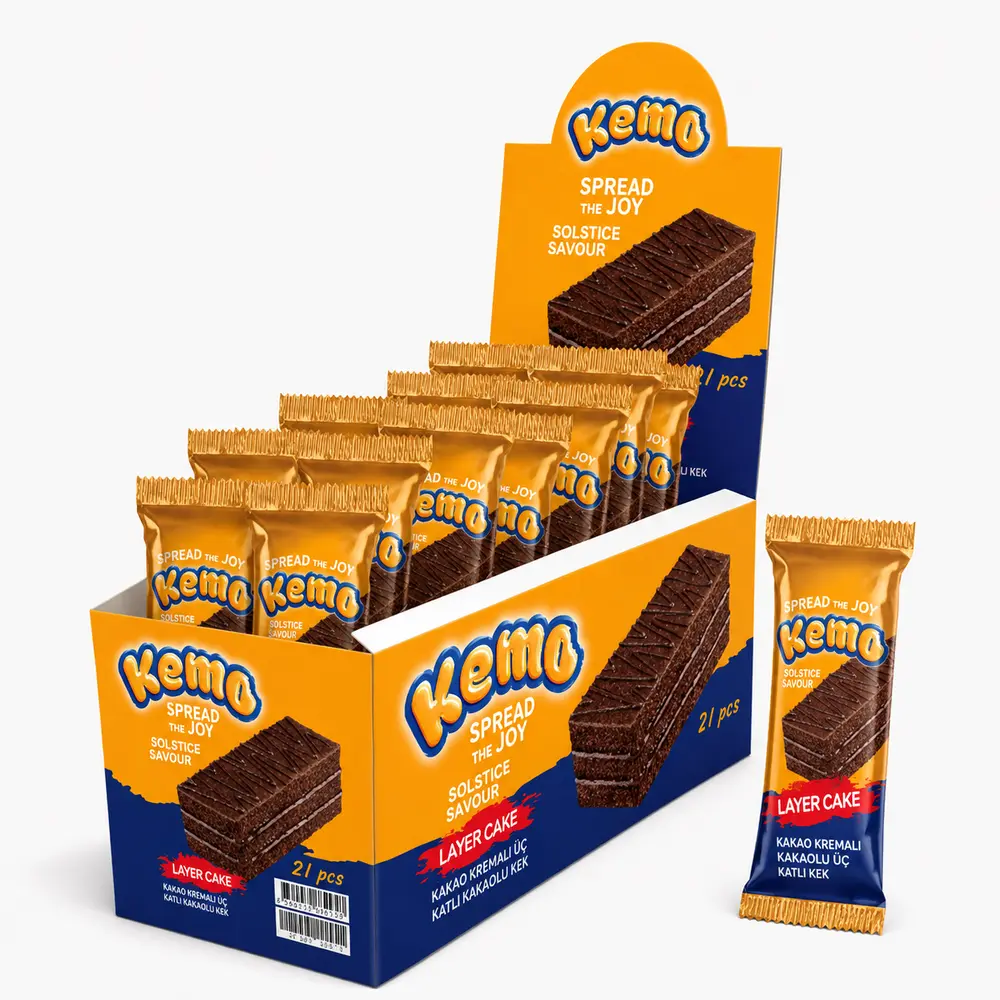 KEMO Layer Cake Kakao Kremalı Kakaolu Üç Katlı Kek 40 g x 21