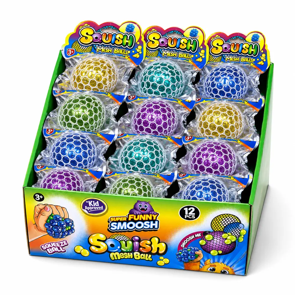 Squoish Mesh Balls Simli Fileli Sıkma Topu 12'li Teşhir Kutusu