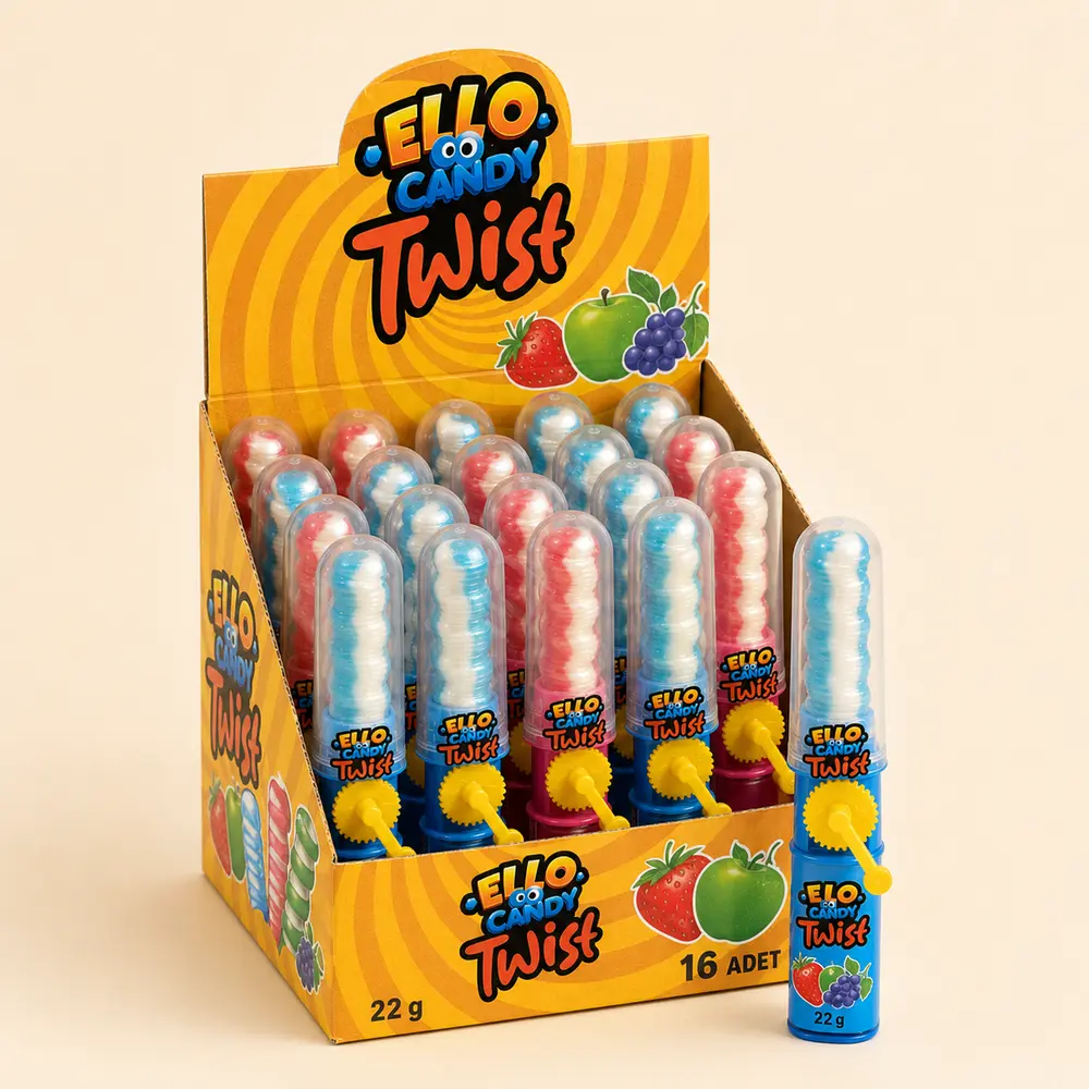 Ello Candy Twist Ahududu Aromalı Şeker 22 g × 16 Adet