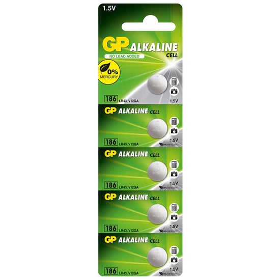 Gp Batteries 186 Lr43/186/v12ga Boy Alkalin Düğme Pil, 1.5 Volt, 5'li Kart
