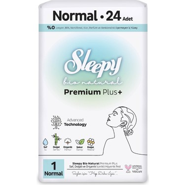 Sleepy Ped Bio Natural Premium Plus+ No:1 24'lü Normal Hijyenik Ped