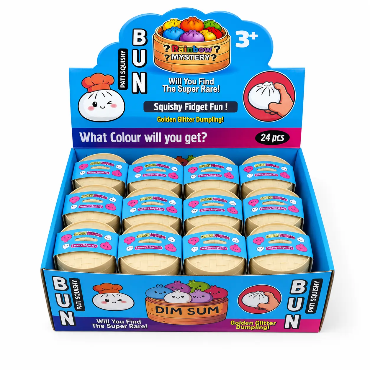 Bun Pati Squishy Sürpriz Renkli Fidget Çin Mantısı 24'lü Stant Kutu 3+ Yaş - Görsel 3