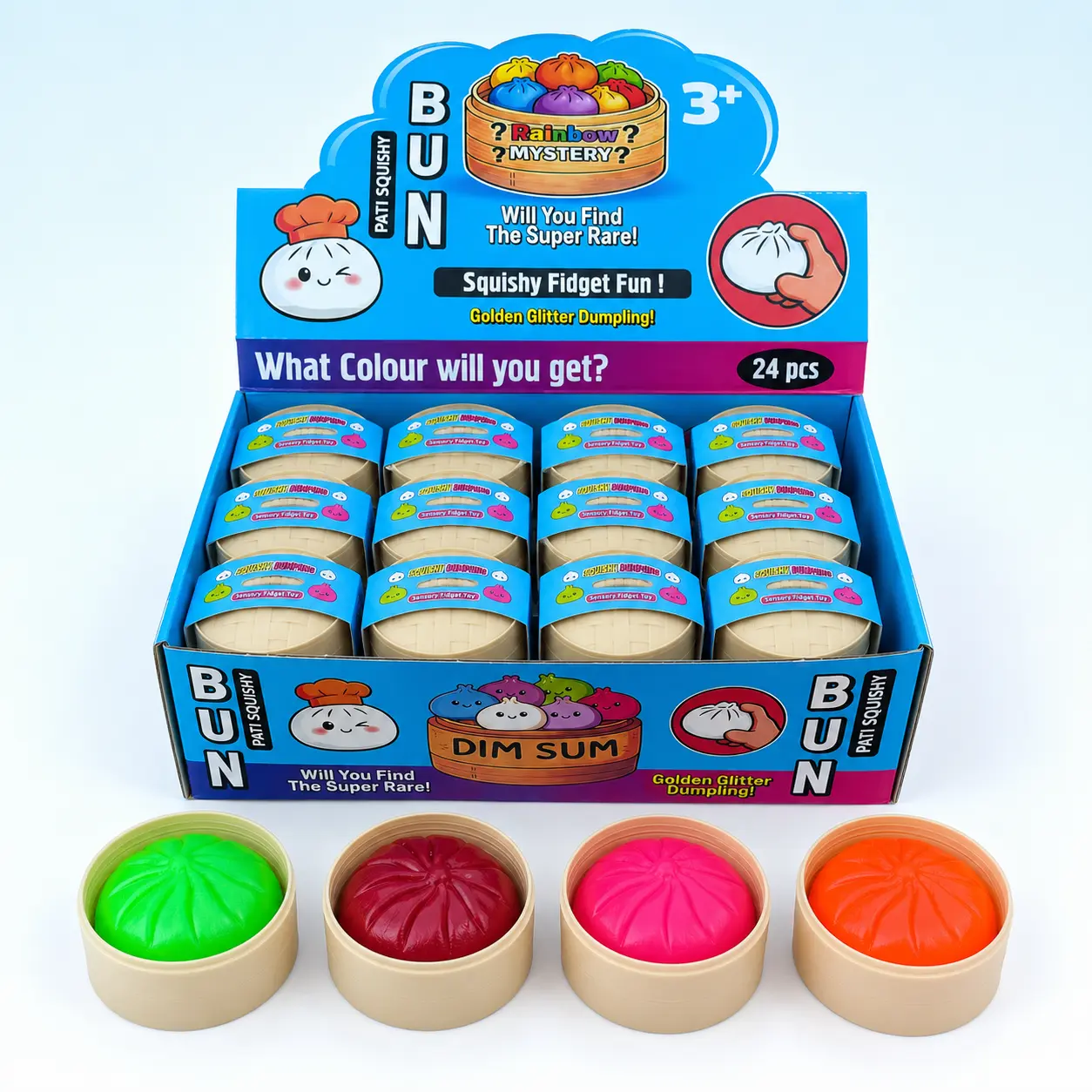Bun Pati Squishy Sürpriz Renkli Fidget Çin Mantısı 24'lü Stant Kutu 3+ Yaş - Görsel 2