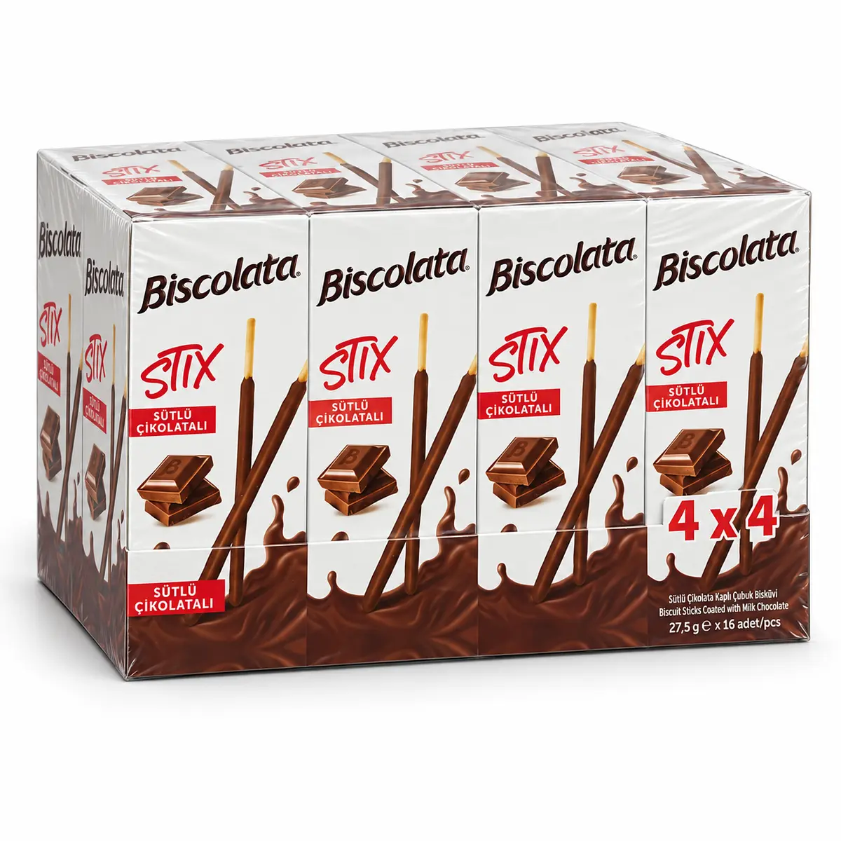 Biscolata Stix Sütlü Çikolatalı Çubuk Bisküvi 27,5 g x 16