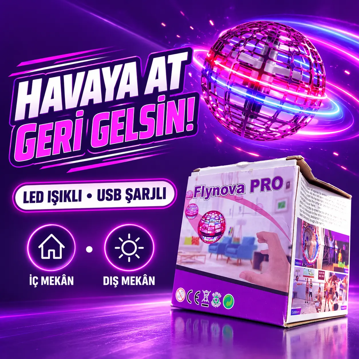 Flynova Pro LED Işıklı Uçan Spinner Top – Bumerang Mini Drone