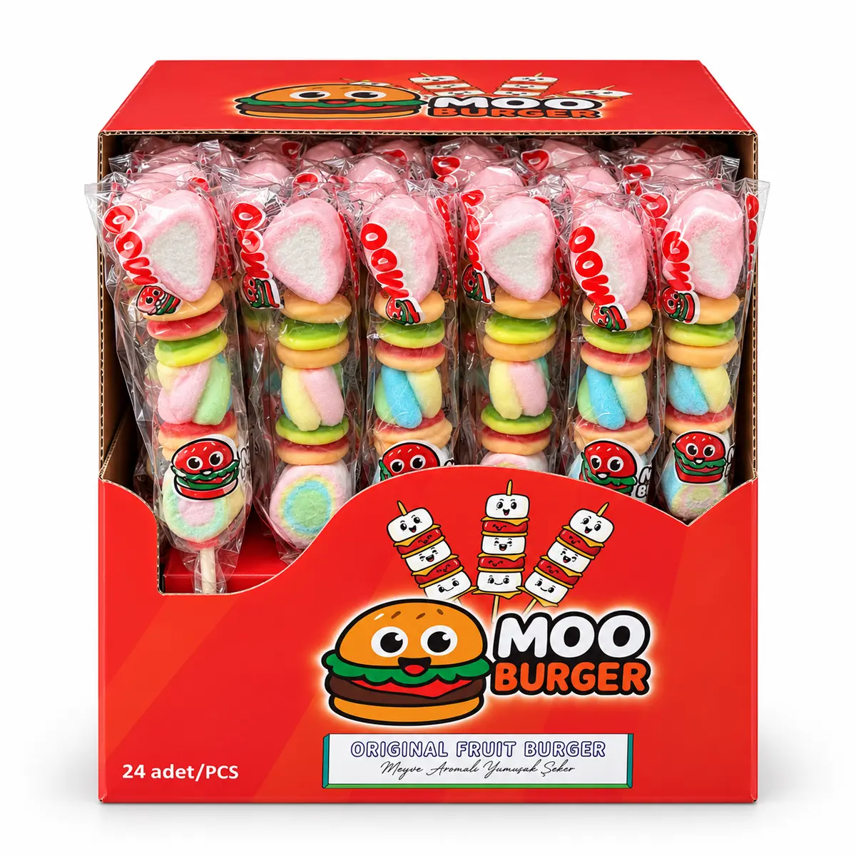 Moo Burger Marshmallow Jelibon Çubuk 24'lü